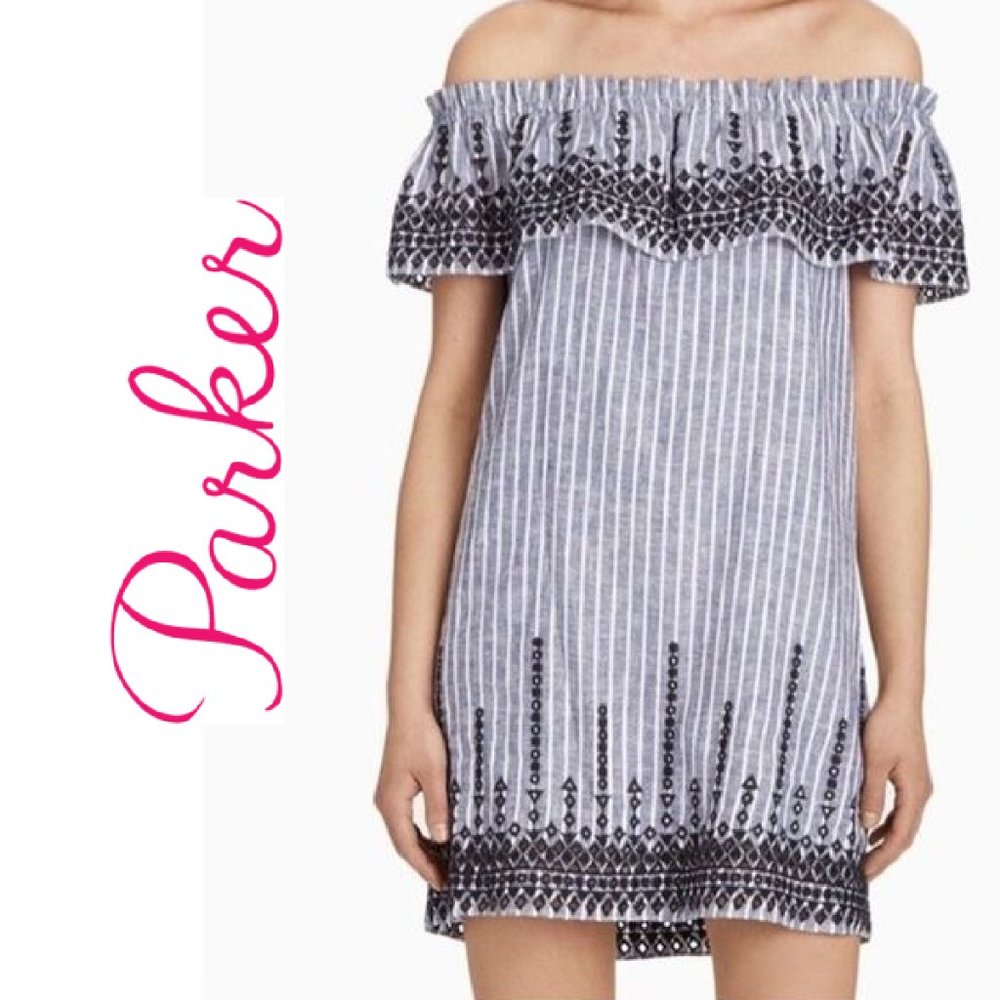 PARKER Jeanette Embroidered Linen Rayon Dress - M